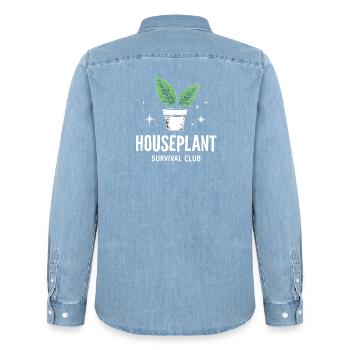 Plantes du Club de Survie des plantes d’intérieur - Chemise en denim homme bio Stanley/Stella - bleu clair délavé - Dos - AI Model Male 185 light (185cm)