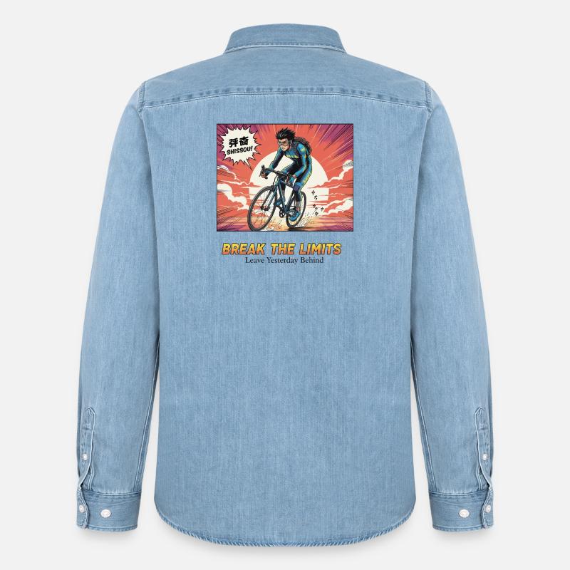 Break The Limits Cycling Hero - Männer Jeanshemd Organic von Stanley/Stella - verwaschenes Hellblau