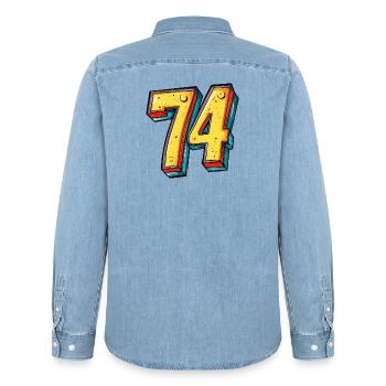 74 Zahl Bunt - Männer Jeanshemd Organic von Stanley/Stella - verwaschenes Hellblau - Hinten - AI Model Male 185 light (185cm)