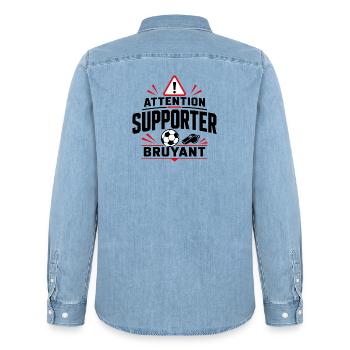 Attention Supporter Bruyant - Foot Humour - Chemise en denim homme bio Stanley/Stella - bleu clair délavé - Dos - AI Model Male 185 light (185cm)