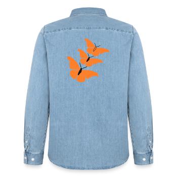 3_schmetterlinge_22 - Chemise en denim homme bio Stanley/Stella - bleu clair délavé - Dos - AI Model Male 185 light (185cm)