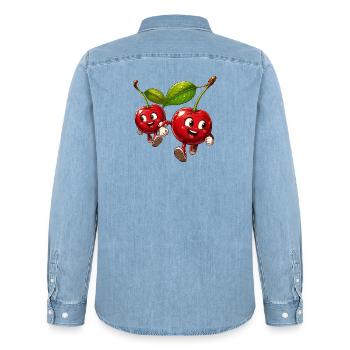 Running cherries - Men’s Organic Denim Shirt by Stanley/Stella - light wash - Back - AI Model Male 185 light (185cm)