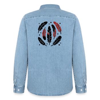 Bird Feathers Circle Logo - Men’s Organic Denim Shirt by Stanley/Stella - light wash - Back - AI Model Male 185 light (185cm)