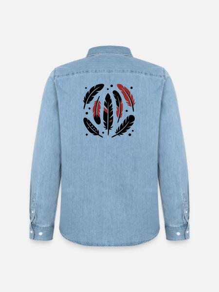 Bird Feathers Circle Logo - Men’s Organic Denim Shirt by Stanley/Stella - light wash