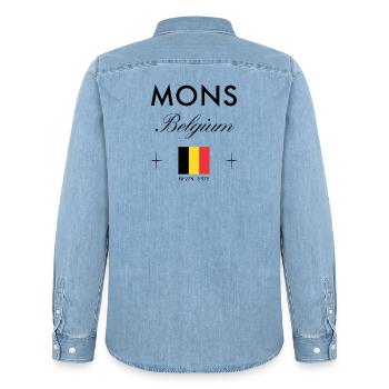 Mons Belgien Koordinaten Reise Souvenir - Männer Jeanshemd Organic von Stanley/Stella - verwaschenes Hellblau - Hinten - AI Model Male 185 light (185cm)