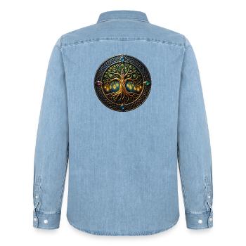 Fantasiebaum des Lichts - Männer Jeanshemd Organic von Stanley/Stella - verwaschenes Hellblau - Hinten - AI Model Male 185 light (185cm)