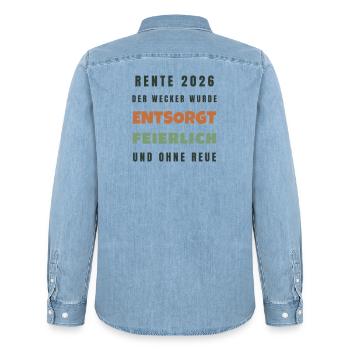 Rente 2026 Der Wecker wurde entsorgt - Spruch - Männer Jeanshemd Organic von Stanley/Stella - verwaschenes Hellblau - Hinten - AI Model Male 185 light (185cm)