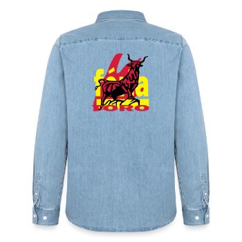 Taureau de Provence avec logo coloré - Chemise en denim homme bio Stanley/Stella - bleu clair délavé - Dos - AI Model Male 185 light (185cm)