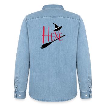 Hexe fliegender Hexenbesen - Männer Jeanshemd Organic von Stanley/Stella - verwaschenes Hellblau - Hinten - AI Model Male 185 light (185cm)