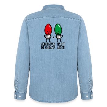 Lustige Weihnachtslichter Arbeiten an Weihnachten - Männer Jeanshemd Organic von Stanley/Stella - verwaschenes Hellblau - Hinten - AI Model Male 185 light (185cm)