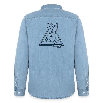 Rabbit in geometric shape - line art design - Men’s Organic Denim Shirt by Stanley/Stella - light wash - Back - AI Model Male 185 light (185cm)