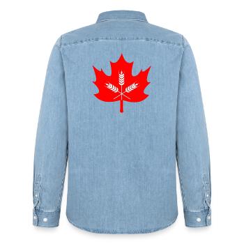 Canada maple leaf grain logo - Men’s Organic Denim Shirt by Stanley/Stella - light wash - Back - AI Model Male 185 light (185cm)