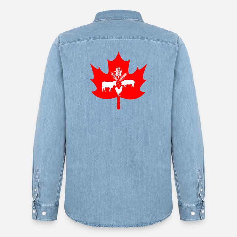 Logo des animaux de ferme à feuilles d’érable du Canada - Chemise en denim homme bio Stanley/Stella - bleu clair délavé