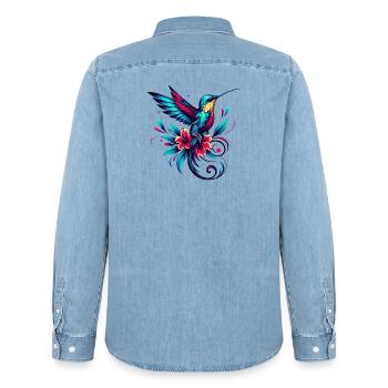 Hummingbird - Men’s Organic Denim Shirt by Stanley/Stella - light wash - Back - AI Model Male 185 light (185cm)