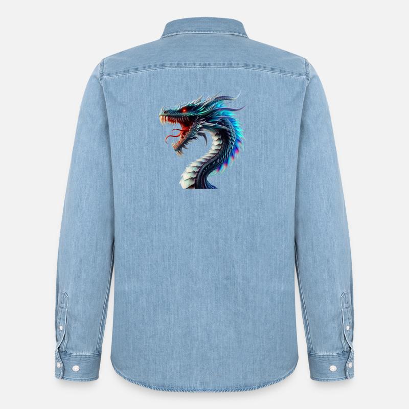 Drache (02) - Männer Jeanshemd Organic von Stanley/Stella - verwaschenes Hellblau