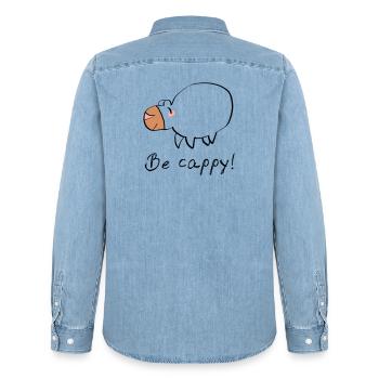 Don't worry - be cappy - Männer Jeanshemd Organic von Stanley/Stella - verwaschenes Hellblau - Hinten - AI Model Male 185 light (185cm)