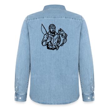 Angler - Männer Jeanshemd Organic von Stanley/Stella - verwaschenes Hellblau - Hinten - AI Model Male 185 light (185cm)