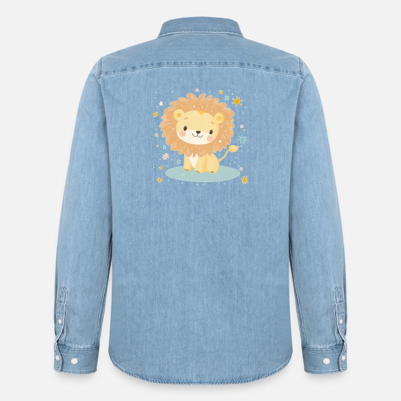 Süßer Löwe mit Sternenhimmel - Männer Jeanshemd Organic von Stanley/Stella - verwaschenes Hellblau