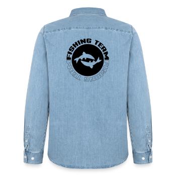 Fishing Team - Men’s Organic Denim Shirt by Stanley/Stella - light wash - Back - AI Model Male 185 light (185cm)