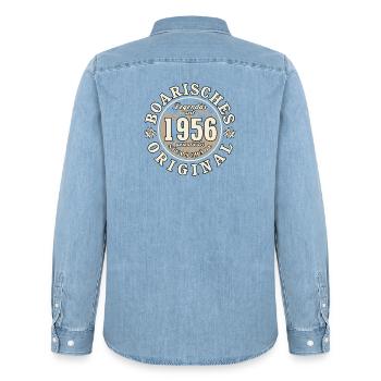 70. Geburtstag 2026 Boarisches Original Geschenk - Männer Jeanshemd Organic von Stanley/Stella - verwaschenes Hellblau - Hinten - AI Model Male 185 light (185cm)