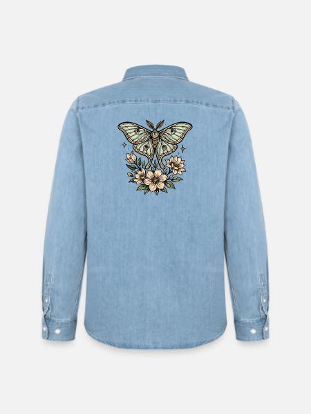 Moth with flower bouquet - Men’s Organic Denim Shirt by Stanley/Stella - light wash