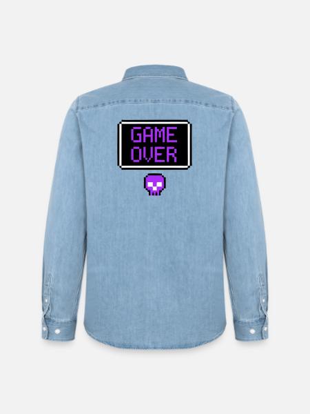 Game Over Skull Pixel Art - Men’s Organic Denim Shirt by Stanley/Stella - light wash