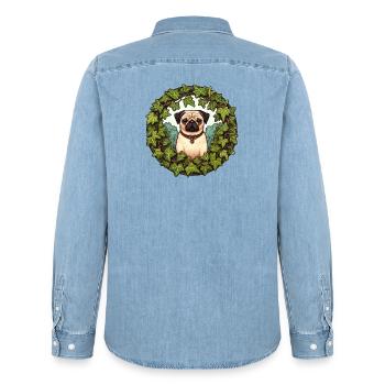 Pug in Ivy Wreath - Men’s Organic Denim Shirt by Stanley/Stella - light wash - Back - AI Model Male 185 light (185cm)