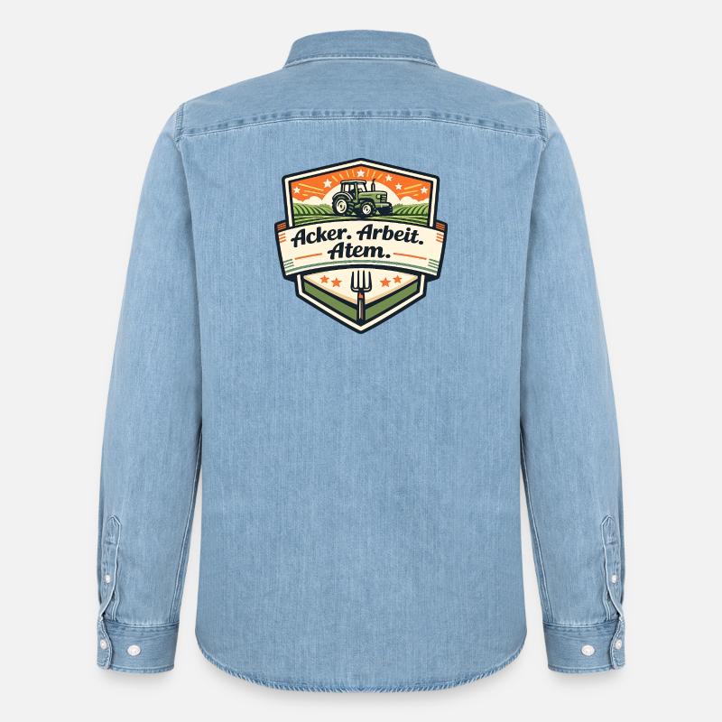 Acker Arbeit Atem Badge - Männer Jeanshemd Organic von Stanley/Stella - verwaschenes Hellblau
