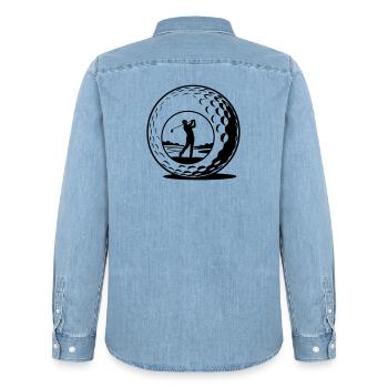 golf ball - Men’s Organic Denim Shirt by Stanley/Stella - light wash - Back - AI Model Male 185 light (185cm)