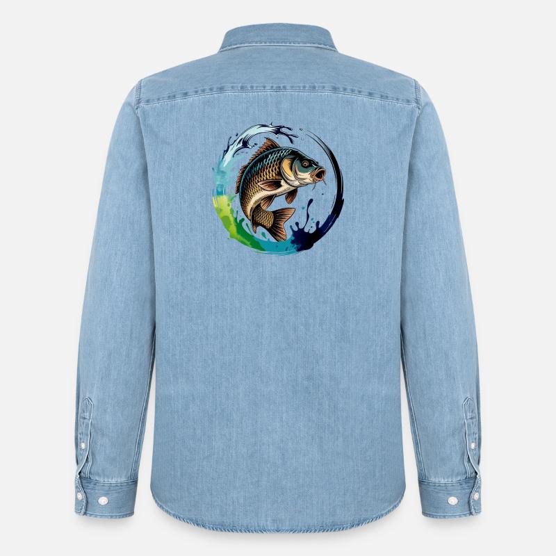 Springender Karpf - Männer Jeanshemd Organic von Stanley/Stella - verwaschenes Hellblau