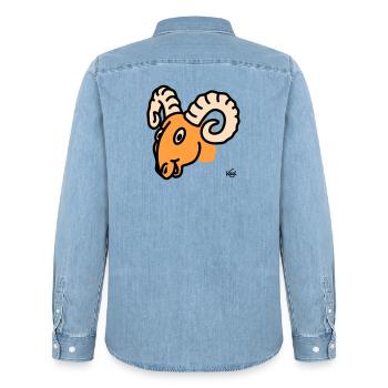 Widder groß - Männer Jeanshemd Organic von Stanley/Stella - verwaschenes Hellblau - Hinten - AI Model Male 185 light (185cm)