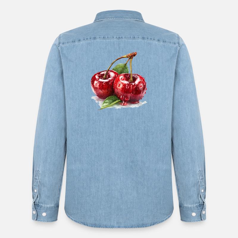 Kirsche - Männer Jeanshemd Organic von Stanley/Stella - verwaschenes Hellblau
