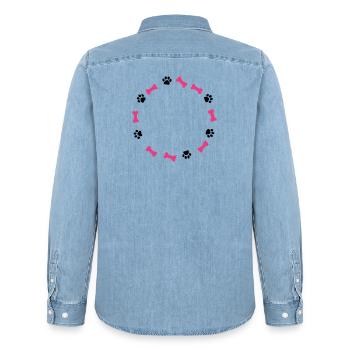 Empreinte de patte Love Dog Bone Dog Maman - Chemise en denim homme bio Stanley/Stella - bleu clair délavé - Dos - AI Model Male 185 light (185cm)