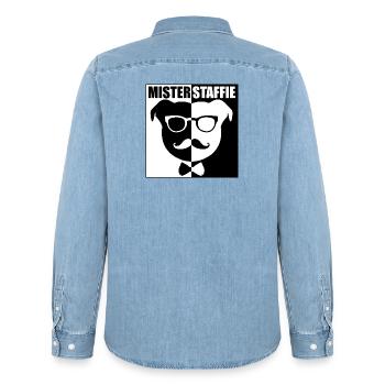 Herr Staffie - 011 - Männer Jeanshemd Organic von Stanley/Stella - verwaschenes Hellblau - Hinten - AI Model Male 185 light (185cm)