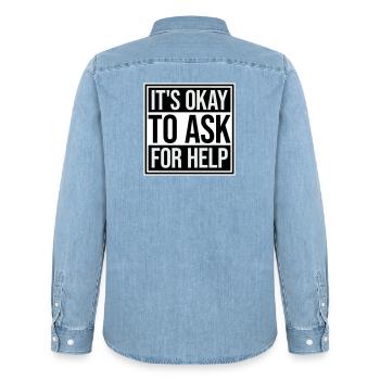 It's Okay To Ask For Help Help Questions Saying Logo - Men’s Organic Denim Shirt by Stanley/Stella - light wash - Back - AI Model Male 185 light (185cm)