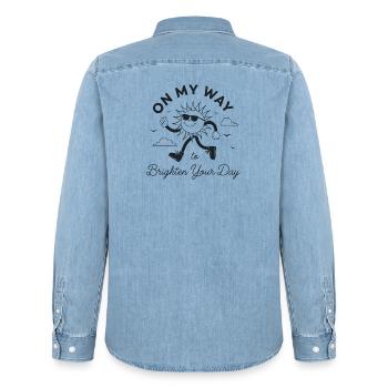 Retro Sun: On My Way to Brighten Your Day - Men’s Organic Denim Shirt by Stanley/Stella - light wash - Back - AI Model Male 185 light (185cm)