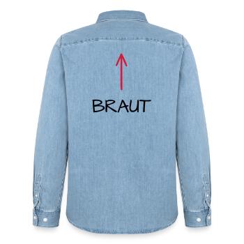 Braut Junggesellenabschied Junggesellin Pfeil - Männer Jeanshemd Organic von Stanley/Stella - verwaschenes Hellblau - Hinten - AI Model Male 185 light (185cm)