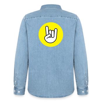 Pommes fourchette cercle jaune - Chemise en denim homme bio Stanley/Stella - bleu clair délavé - Dos - AI Model Male 185 light (185cm)