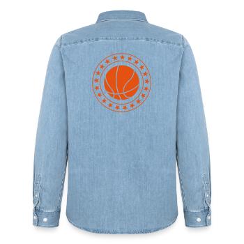 Basketball - Basket Ball - Game - Sport - Player - Men’s Organic Denim Shirt by Stanley/Stella - light wash - Back - AI Model Male 185 light (185cm)