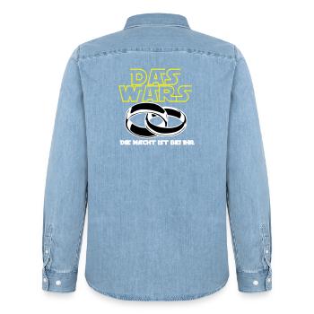 Junggesellenabschied , die Macht ist bei ihr(25) - Männer Jeanshemd Organic von Stanley/Stella - verwaschenes Hellblau - Hinten - AI Model Male 185 light (185cm)