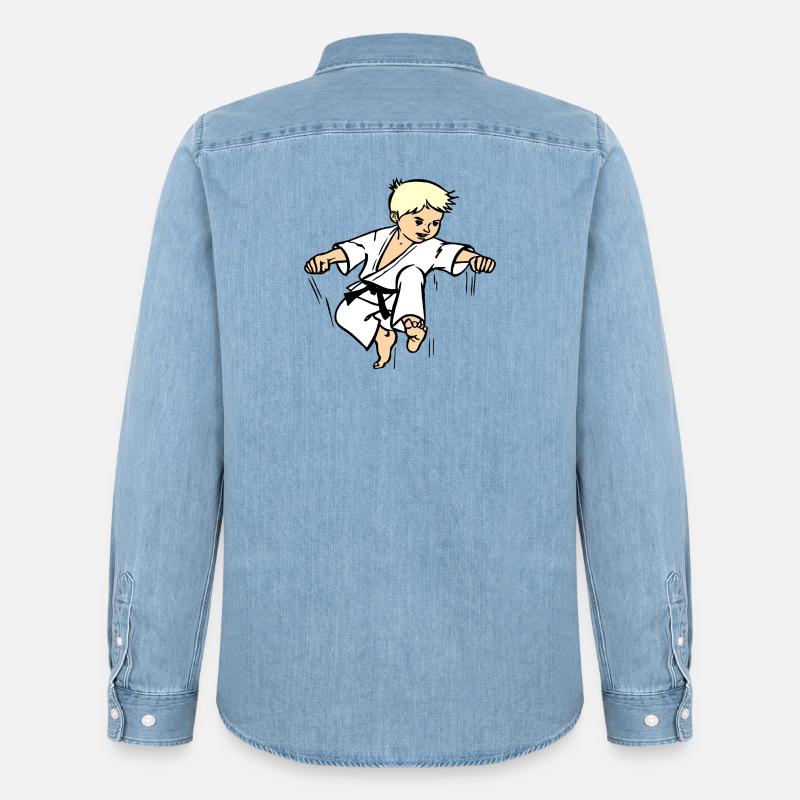 Karatekind oder Judokind mit schwarzem Gürtel - Männer Jeanshemd Organic von Stanley/Stella - verwaschenes Hellblau