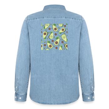 Aubergine und Avocado Muster - Männer Jeanshemd Organic von Stanley/Stella - verwaschenes Hellblau - Hinten - AI Model Male 185 light (185cm)