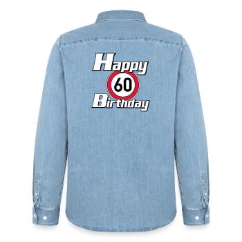 60.Geburtstag , 60 Jahre , Happy Birthday 60 (25) - Männer Jeanshemd Organic von Stanley/Stella - verwaschenes Hellblau - Hinten - AI Model Male 185 light (185cm)