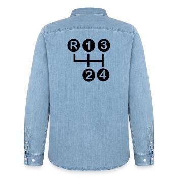 Gearbox 4 speed - Men’s Organic Denim Shirt by Stanley/Stella - light wash - Back - AI Model Male 185 light (185cm)