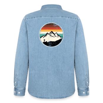 Retro Peak Trail Circle - Männer Jeanshemd Organic von Stanley/Stella - verwaschenes Hellblau - Hinten - AI Model Male 185 light (185cm)