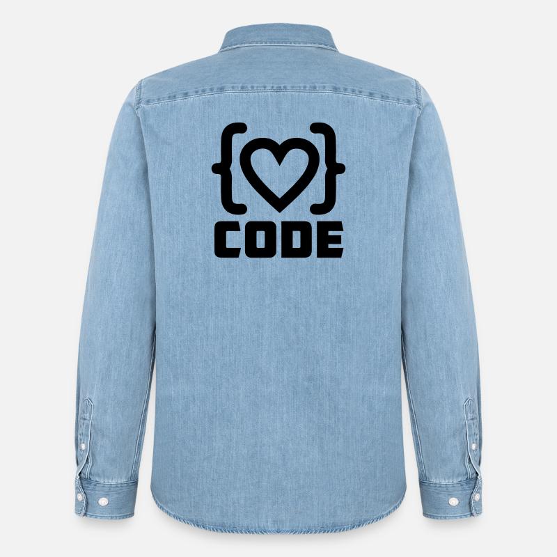 Herzprogrammierer Code Logo mit Text CODE - Männer Jeanshemd Organic von Stanley/Stella - verwaschenes Hellblau