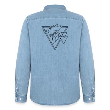 Rooster in Geometric Shape - Line Art Design - Men’s Organic Denim Shirt by Stanley/Stella - light wash - Back - AI Model Male 185 light (185cm)