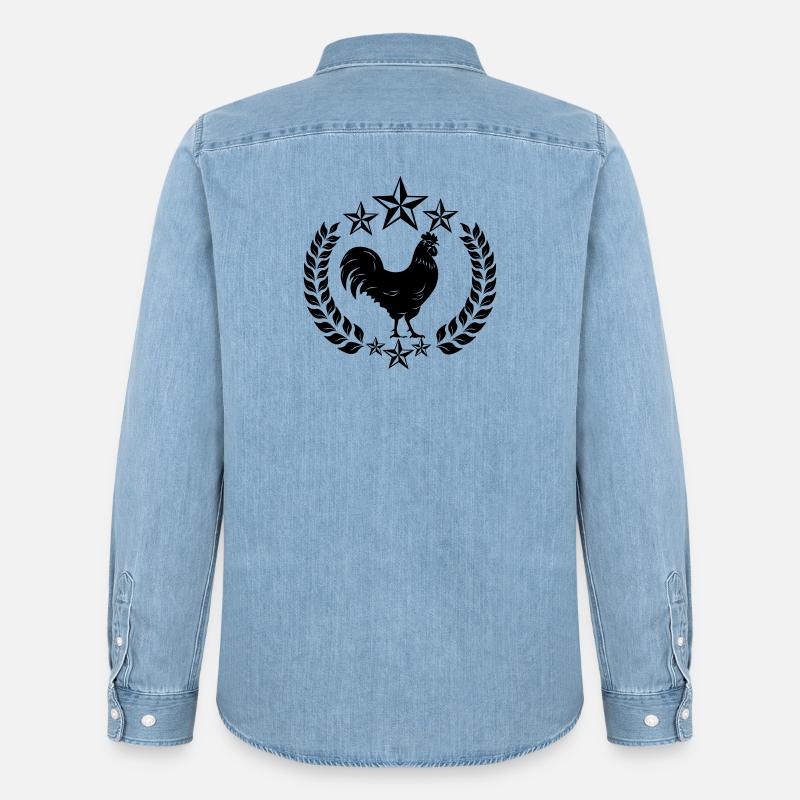 Schwarzer Hahn mit Lorbeerkranz - Männer Jeanshemd Organic von Stanley/Stella - verwaschenes Hellblau