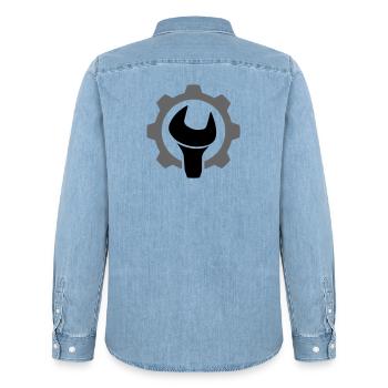 Engrenage / roue dentée et clé - Chemise en denim homme bio Stanley/Stella - bleu clair délavé - Dos - AI Model Male 185 light (185cm)