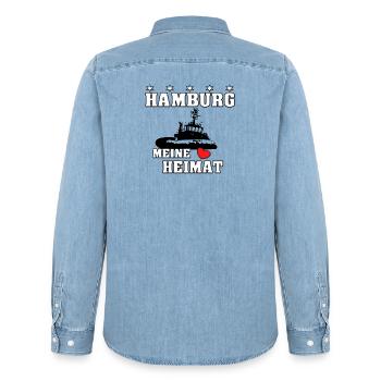 Hamburger Heimat 2 - Männer Jeanshemd Organic von Stanley/Stella - verwaschenes Hellblau - Hinten - AI Model Male 185 light (185cm)